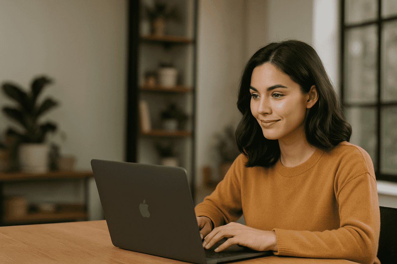 Woman working on her laptop to build her eCommerce tech stack.